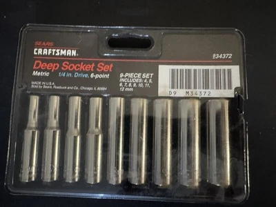 Nos Craftsman EE. UU. 9 piezas Juego de enchufes métricos 4 mm-12 mm de profundidad - Unidad de 1/4" - 934372 Foto 1 de 3