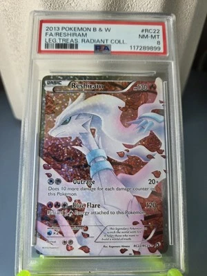 Reshiram Full Art PSA 8 – 2013 Pokémon Legendary Treasures RC22 – Radiant NM-MT - Image 1 of 3