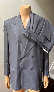 Double Breasted 2 Pc Men’s Charcoal Grey Shadow Stripe Retro VTG Pants Suit 44R - Picture 1 of 6