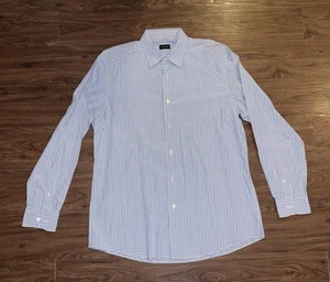 Ermenegildo Zegna Shirt Mens Large Blue Check Plaid Button Front Long Sleeve - Picture 1 of 5