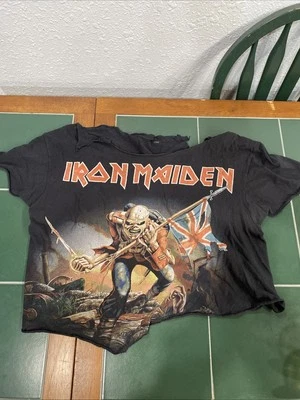 复古铁质少女衬衫 适合 M Thrashed Cut Off Ripped Band 金属 — 第 1/4 张图片