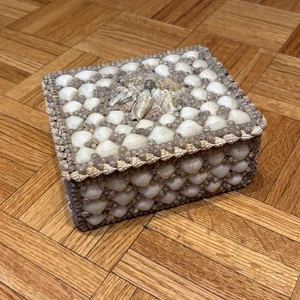 Vintage Seashell Covered Velvet Lined Decorative Trinket Box - 6.5 x 5.25” - Picture 1 of 7
