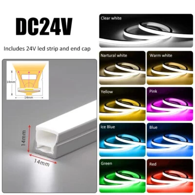 24V 14*14mm Top View Waterproof Silicone LED Neon Light Strip Outdoor Room Decor - Image 1 of 4