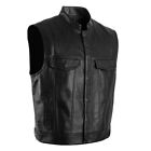 Men's Concealed Carry Stand Collar Vest Fashion Punk Waistcoat Black PU Leather