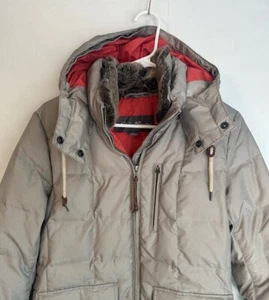 Eddie Bauer Yukon Jacket Women’s Medium Beige EB550 Goose Down Fill Coat Hooded - Picture 1 of 14