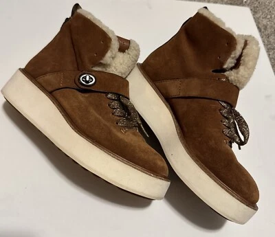Botas plataforma femininas Coach Urban Hiker couro shearling camurça castanha em excelente estado usado 7 B - Imagem 1 de 4