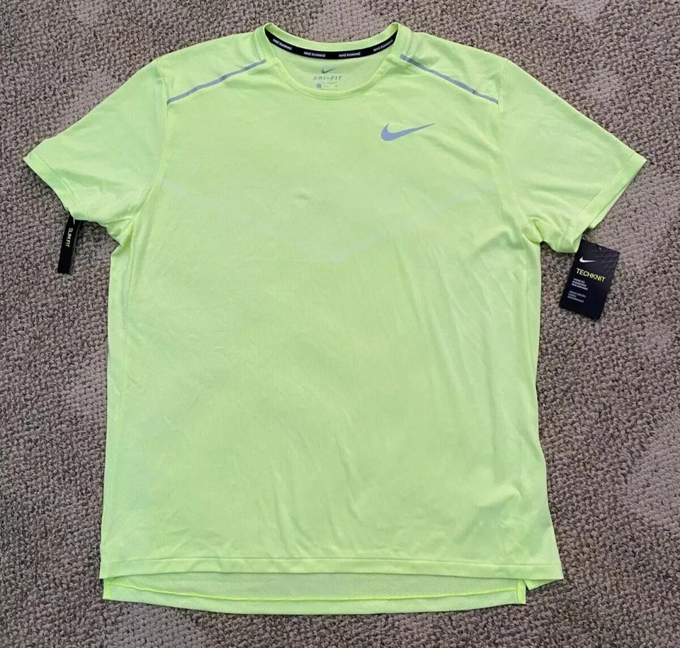 Nike Techknit Ultra Mens Short Sleeve Running Shirt Top Volt Sz L Aj7615-702