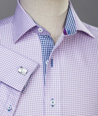 Camisa de vestir formal de negocios púrpura para hombre pastor cuadros y cuadros sarga egipcia Foto 1 de 4