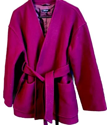 Abrigo envolvente Madewell mezcla de lana con cinturón en vino borgoña para mujer talla S Foto 1 de 4