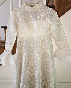 Mujeres Niñas Antiguo Vestido de Boda Cuentas Tren Vestido Sin Acabado Seda Talla XS 30" - Imagen 1 de 18