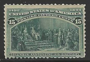U.S. Scott #238, 15c Columbian, Mint, N.H., Scott Catalog Value : $600.00 - Picture 1 of 1
