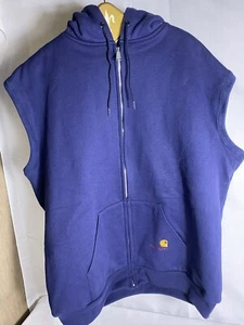 Vintage Carhartt Sweatshirt Mens 2XL Blue Hoodie Sleeveless Vest Thermal Lined - Picture 1 of 12