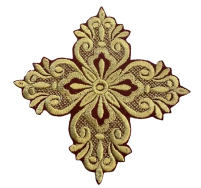 "Exquisite Religion Gold Cross Embroidered Velvet Fabric Applique 4"-5" and 6" - Image 1 of 3