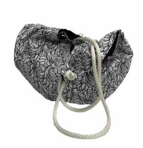 BOHO HANDBAG Black &White Graphic Print Half-Moon  Rope Handles Unique Handmade - Bild 1 von 9