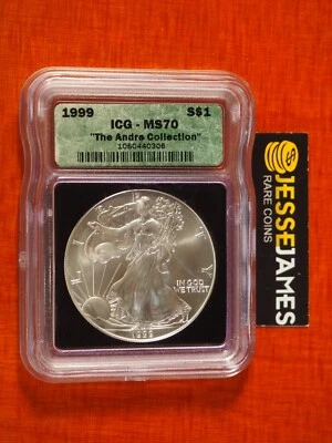 American Silver Eagle 1999 $1 ICG MS70 etiqueta verde Foto 1 de 2
