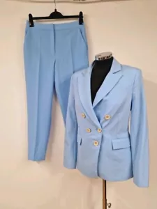 Topshop blue trouser suit size 10 double breasted jacket trousers READ baby blue - Picture 1 of 12