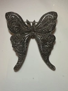 Vintage Big Marcasite Sterling Silver.925 Butterfly brooch pin 3.5” - Picture 1 of 8
