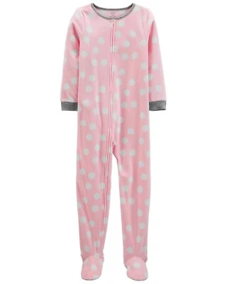 Carters Fleece Footed Pajama Blanket Sleeper Girl Size 8 Pink w/ Polka Dots - Image 1 of 4