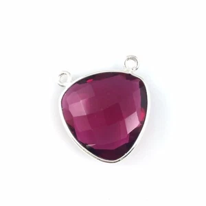 Bezel Gem Links - Sterling Silver - Large Trillion - 18mm - Rubylite Quartz -1pc - Picture 1 of 3