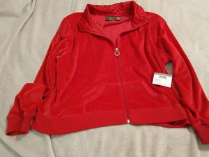 Mountain Lake Sport Women's Red Velour Jacket Size Large Petite New NWT  - Picture 1 of 6