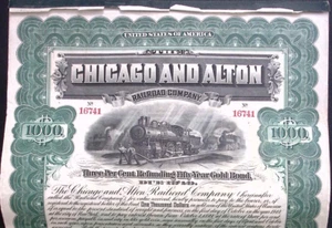 Fällig 1919 Chicago and Alton Railroad 1000 $ 3% Rückerstattung 50 Jahre Goldanleihe - Bild 1 von 3