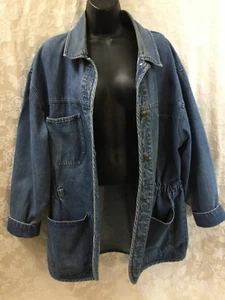 Vintage Boundary Waters Denim Barn Chore Coat Large jean jacket cinched waist - Picture 1 of 7