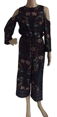 Be Bop Junior Size 小号 挖肩 Gaucho Fleur Crop 连身裤 蓝色 黑色 — 第 1/4 张图片