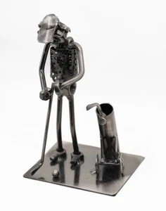 Nuts & Bolts METAL ART Golfer Putter w Golf Bag Hand Crafted Welded Scrap Art 7" - Picture 1 of 4
