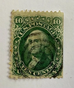US Stamp #68 Sg64 10cent Green 1861 George Washington VFU cat; £60 bullseye canc - Picture 1 of 2