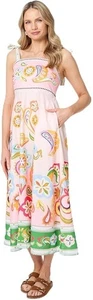 Stella Morgan Printed Tie Strap Empire Midi Dress - Pink - Picture 1 of 7
