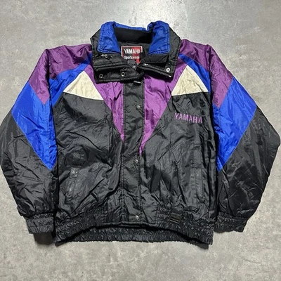 Vintage 90s Yamaha Jacket Mens Medium Black Purple Snowmobile Racing Zip Up Coat - Image 1 of 4