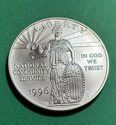 1996 "S" Uncirculated *COMMUNITY SERVICE* BU Silver Dollar  (No Box Or Coa) - Image 1 of 2
