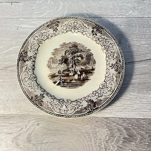 Antique Transferware Plate Landsae S.C.R Brown White Victorian - Picture 1 of 14