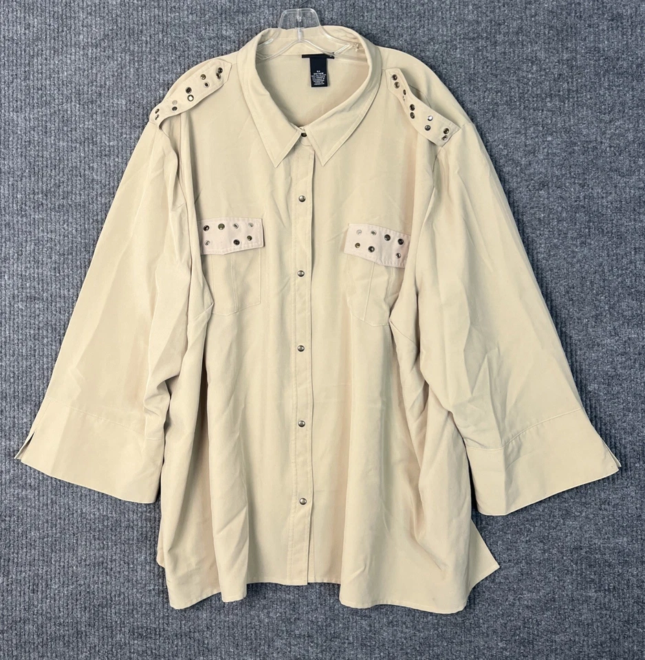 Blusa Maggie Barnes Mujer Botón Frontal Talla 5X Bronceada Oficina Negocios Manga Larga Foto 1 de 4