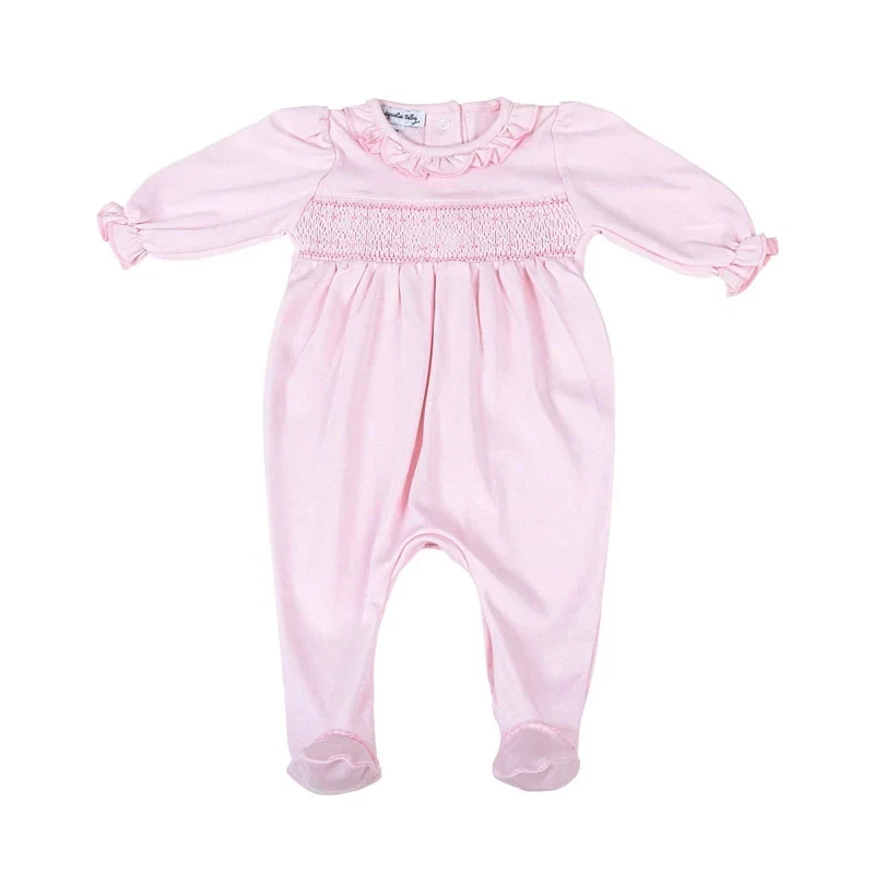 NWT Pink Smocked Pima Cotton Footie Longall Newborn Magnolia Baby Girls NB - Image 1 of 1