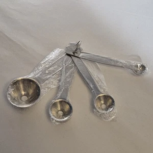 New Vintage Funnel Measuring Spoon Set Stainless Steel VARIOUS SIZES W/RING - Picture 1 of 6