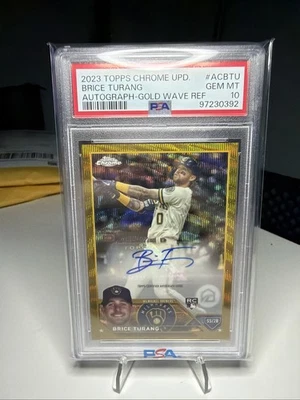 2023 TOPPS CHROME BRICE TURANG ROOKIE GOLD WAVE AUTO /50 BREWERS #AC-BTU PSA 10 - Image 1 of 2
