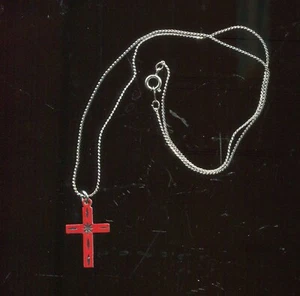 DIAMOND CUT RED ALUMINUM CROSS ON AN 18" SILVER PLATED CHAIN (D391) - Picture 1 of 2