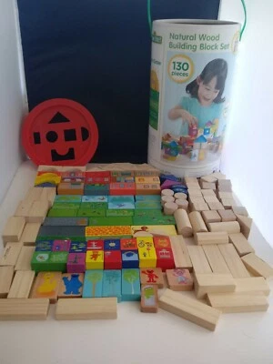 128 Piece Lot Sesame Street Natural Wood Building Block Set #63219 3+ Years - Image 1 of 4