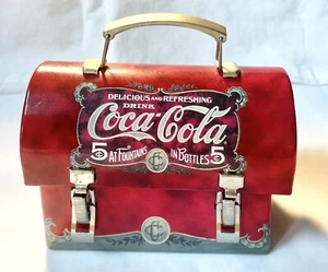 Miniature Coke Coca-Cola Collectible Metal Lunchbox With Handle-3.3" Tall - Picture 1 of 11