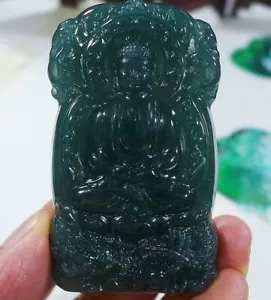 Cert'd Ciondolo Buddha Drago Giadeite Tipo Naturale A Acqua Ghiacciata Blu Acqua Giadeite 0323 - Foto 1 di 10
