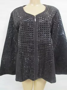 DIANE GILMAN BLACK PYRAMID STUDDED DENIM LONG SLEEVE JACKET SIZE 1X - NWT - Picture 1 of 8