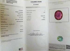 IGI Certified 1.55Ct Natural Ruby Unheated Tajikistan Oval Shape Loose Gemstone - Picture 1 of 5