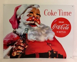 Coke Time Metal Santa Sign Drink Coca-Cola In Bottles 16" x 12.5" Tin Sign - Picture 1 of 2