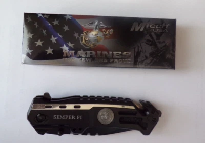 Cuchillo táctico de aire acondicionado Linerlock de rescate de marines USMC con licencia de EE. UU. MTech MA1002DP Foto 1 de 4