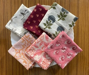 Assorted Cloth Napkins Set Hand Block Floral Printed Cotton Dinner Table Napkins - Picture 1 of 7