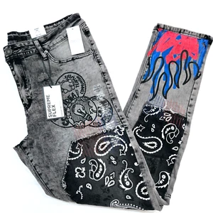 Rue 21 Premium Men's Jeans Gray Design Patch Distressed Skinny Fit Denim Jean - Picture 1 of 10