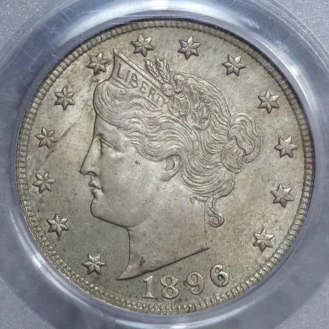 1896 Liberty Nickel, Choice Uncirculated PCGS MS-62, Original Better Date Cover