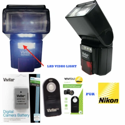 DEDICATED TTL FLASH +LED LIGHT + REMOTE +EN-EL14 BATTERY FOR NIKON D3400 D5600 - Image 1 of 4