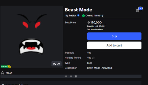 Beast Mode Roblox Limited EBay S L500 